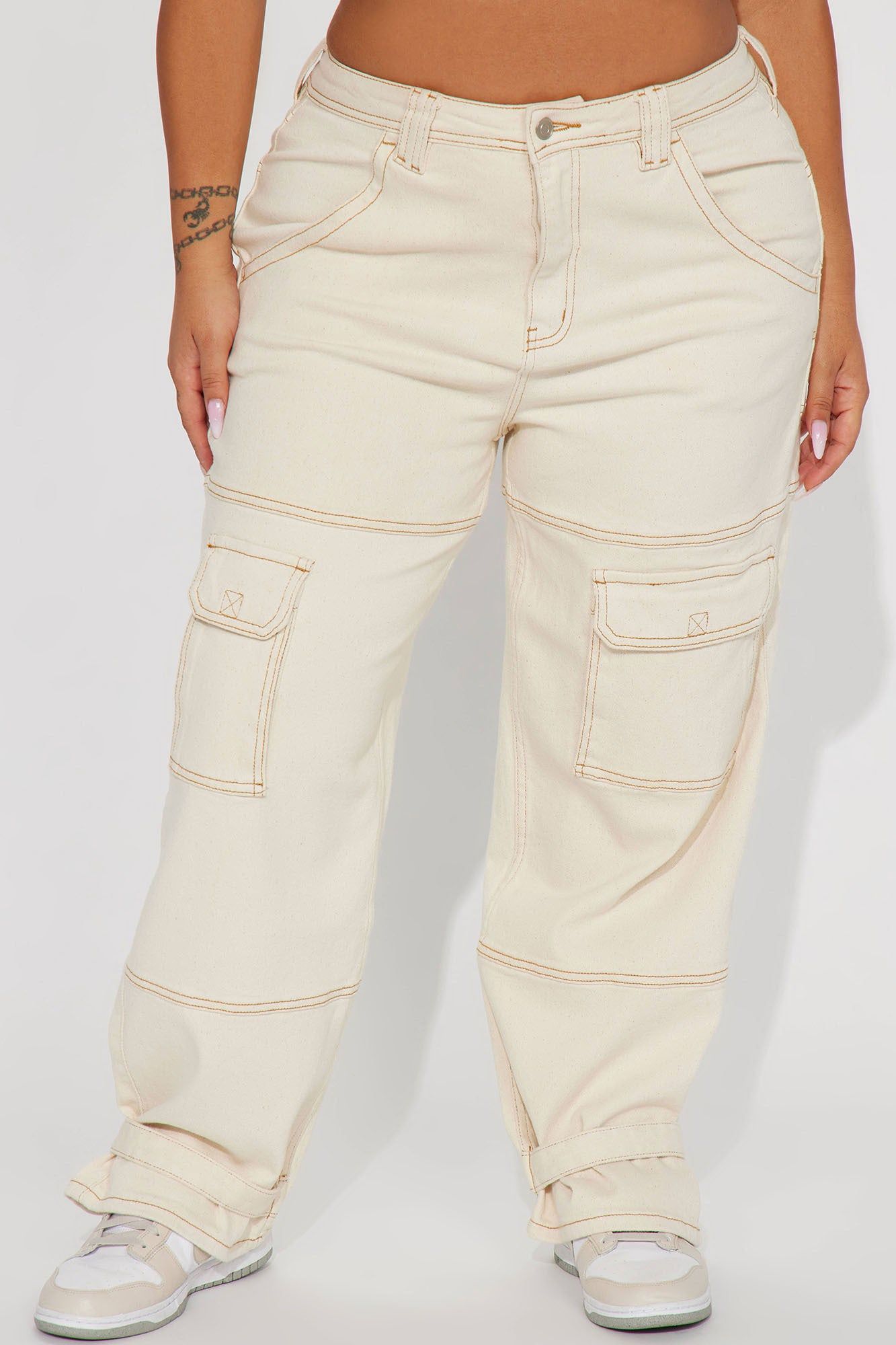 Challenge Accepted Low Stretch Cargo Jeans - Ivory sold by Fashion Nova product image thumbnail 5