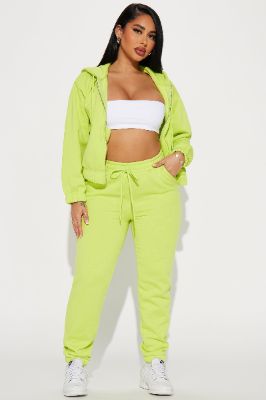 Endless Trips Fleece Jogger Set - Lime sold by Fashion Nova