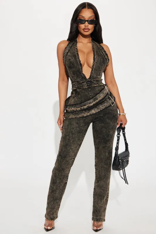 Holler Denim Jumpsuit - Black sold by Fashion Nova