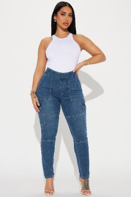 Can't Give You Up Cargo Stretch Skinny Jeans - Dark Wash sold by Fashion Nova