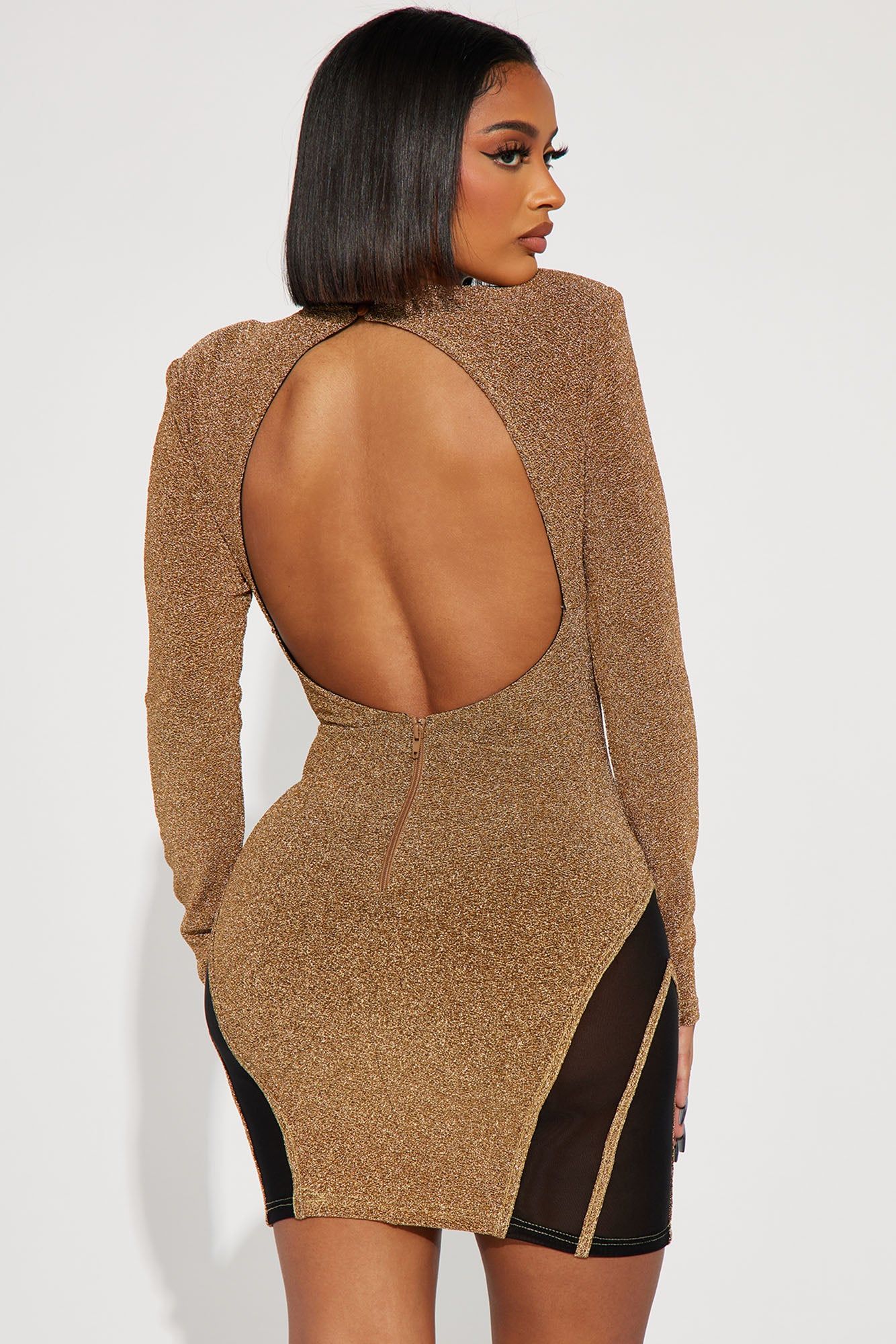 Jeanie Long Sleeve Mini Dress - Gold/Black sold by Fashion Nova product image thumbnail 3