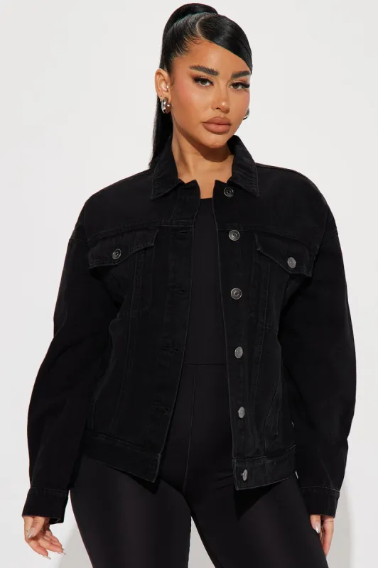 High Standards 90's Boyfriend Denim Trucker Jacket - Black Wash sold by Fashion Nova