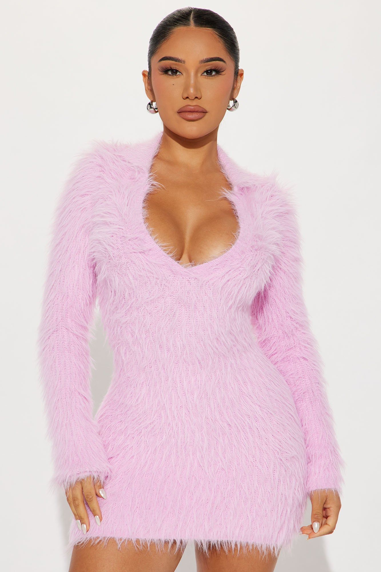 Liliana Fuzzy Sweater Mini Dress - Pink sold by Fashion Nova