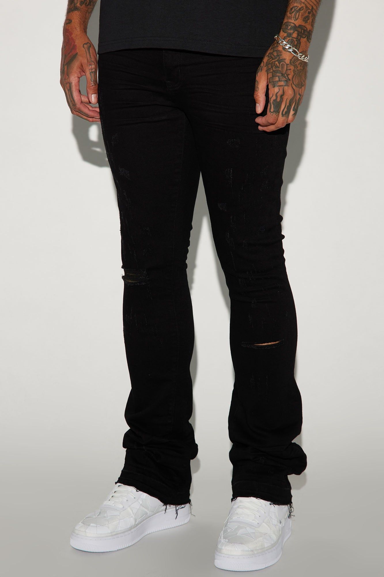 Walk With It Stacked Skinny Flare Jeans - Black sold by Fashion Nova