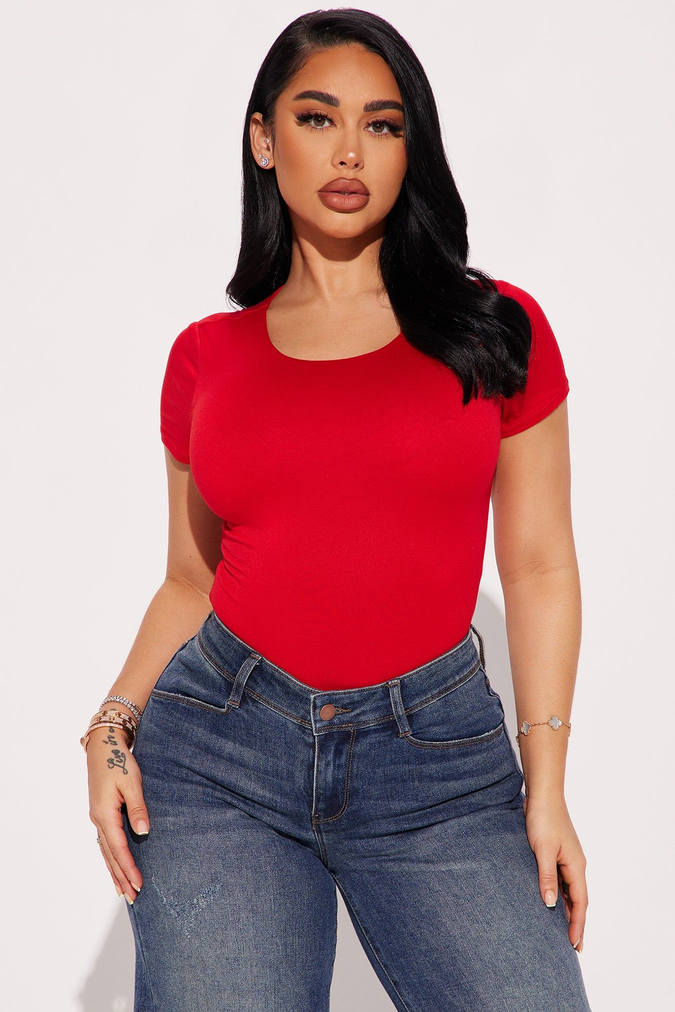 Scarlette Double Lined Crew Neck Bodysuit - Red sold by Fashion Nova product image thumbnail 3