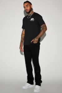 Walk With It Stacked Skinny Flare Jeans - Black sold by Fashion Nova