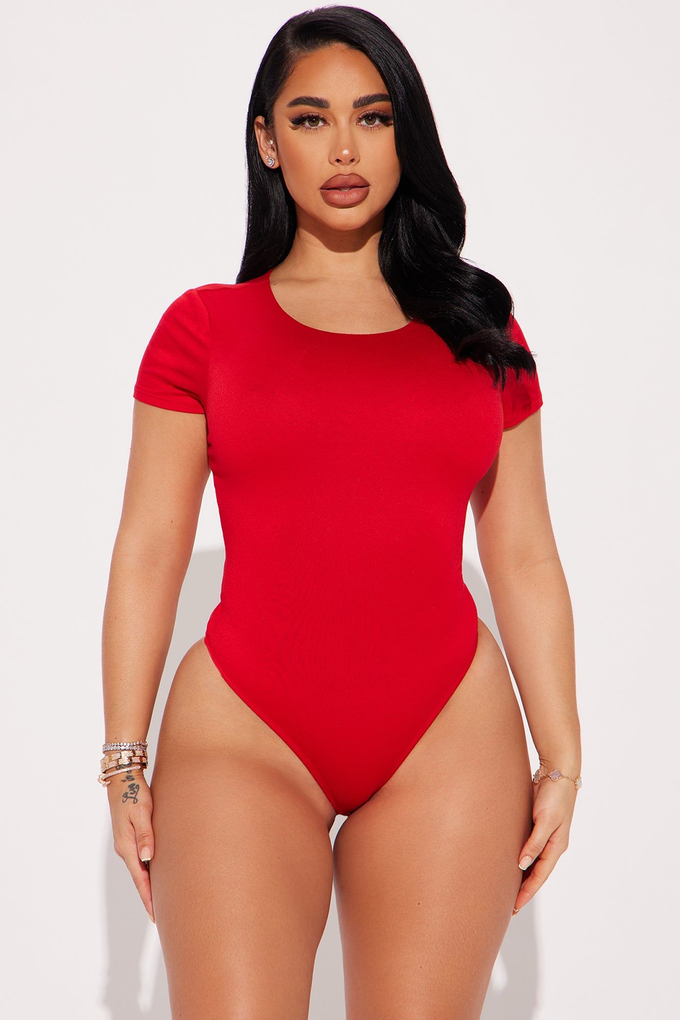 Scarlette Double Lined Crew Neck Bodysuit - Red sold by Fashion Nova