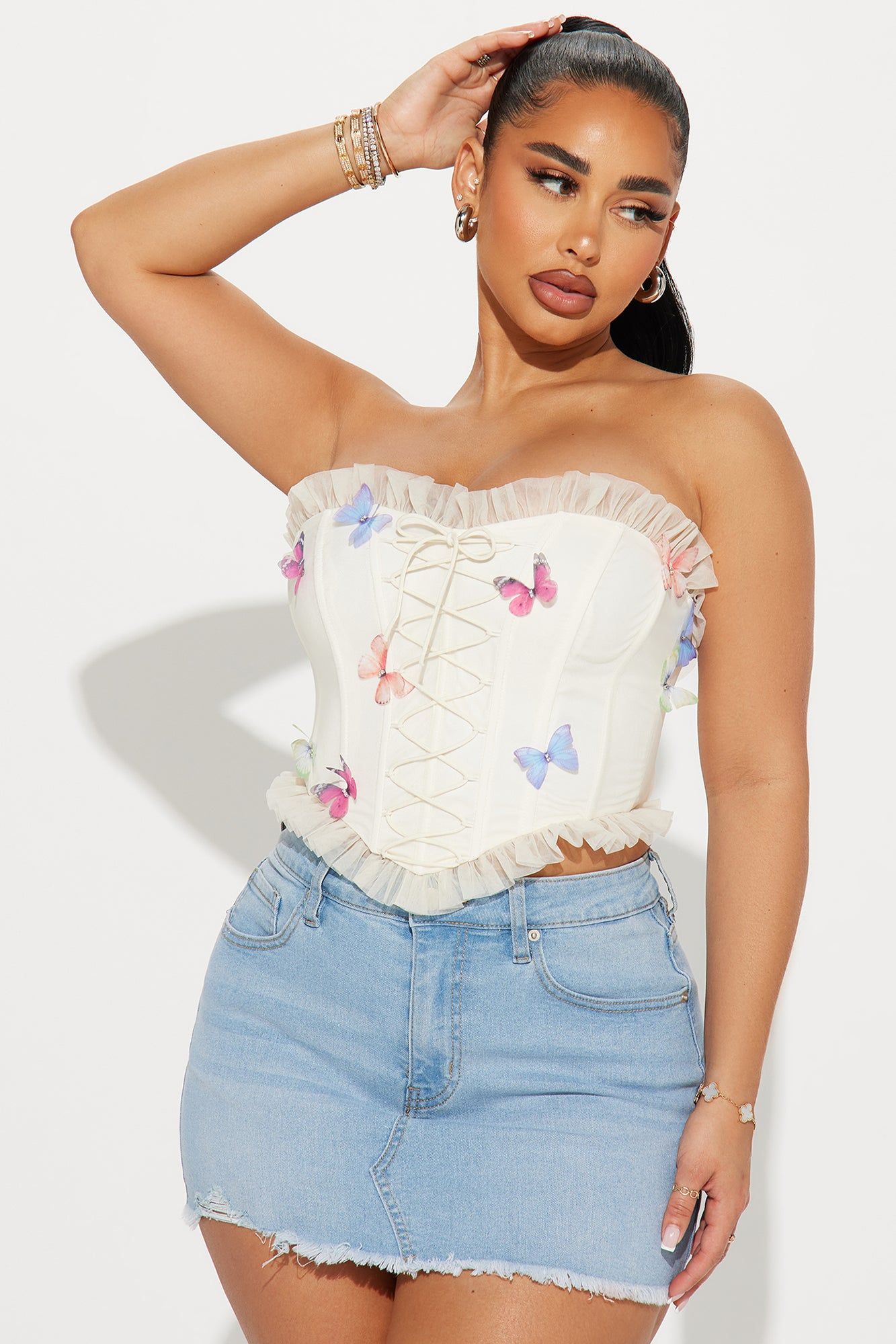 Mariposa Mesh Corset Top - Cream sold by Fashion Nova
