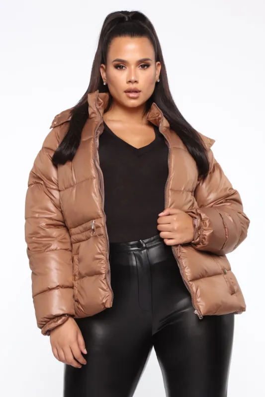 Beat The Cold Puffer Jacket - Camel sold by Fashion Nova