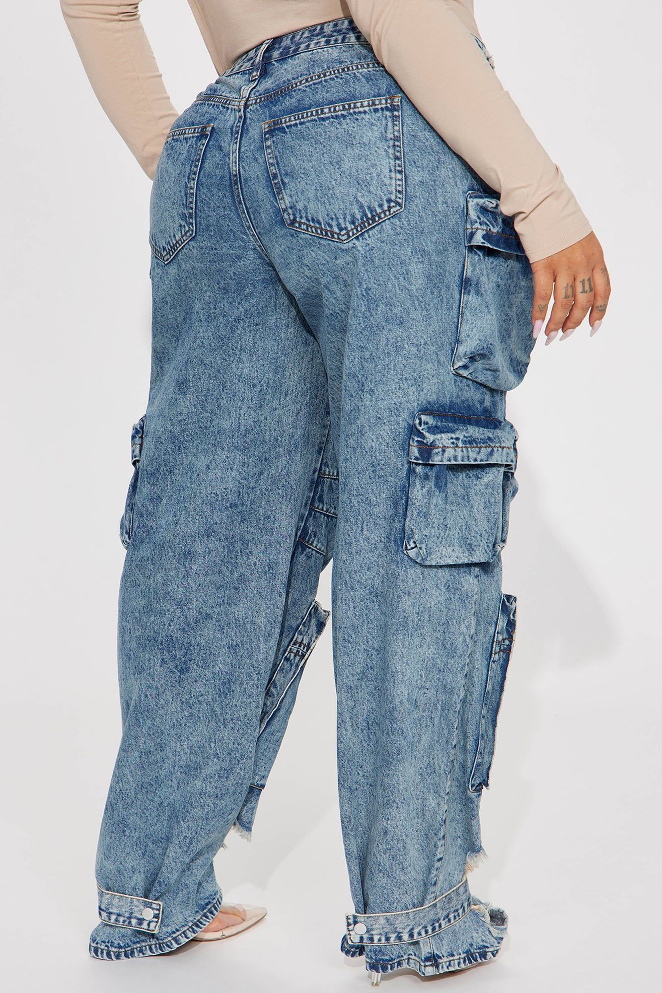 Nikki Non Stretch Acid Wash Cargo Jeans - Medium Wash sold by Fashion Nova product image thumbnail 7