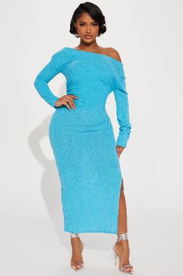 Anne Sweater Maxi Dress - Blue sold by Fashion Nova