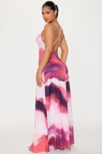 Margo Tie Dye Maxi Dress - Fuchsia/combo sold by Fashion Nova
