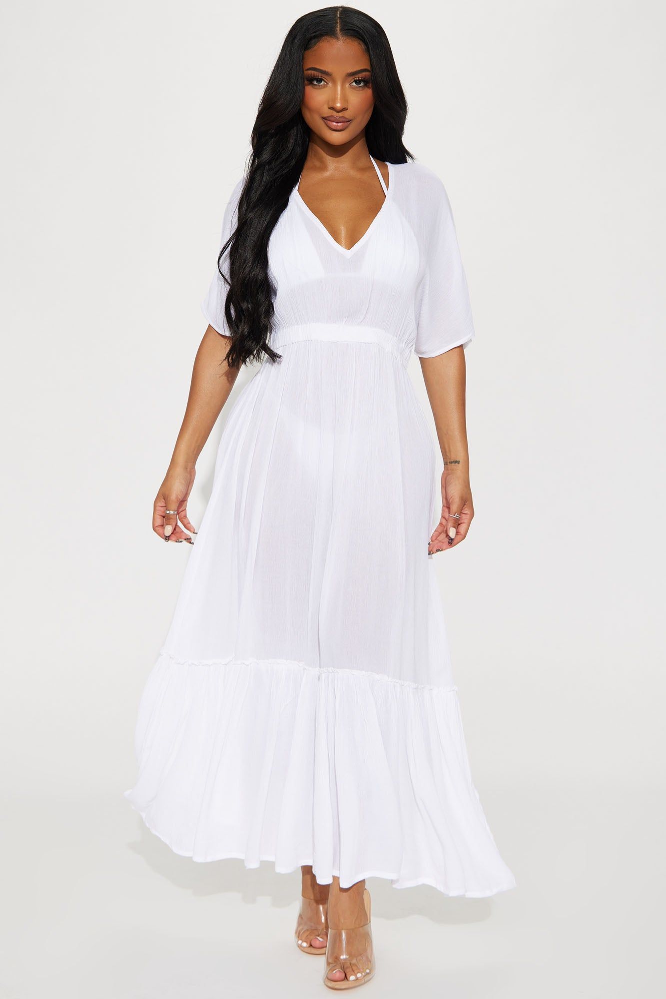 Breezy Nights Linen Swim Cover Up Maxi Dress - White sold by Fashion Nova