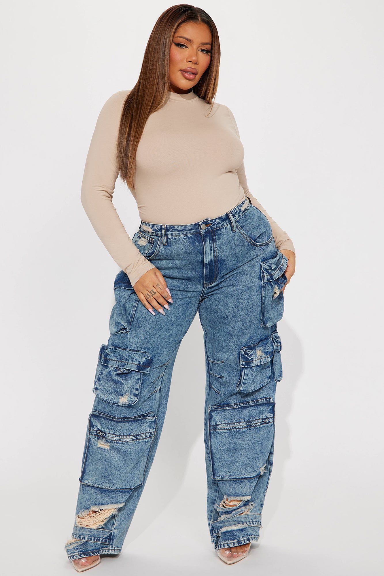 Nikki Non Stretch Acid Wash Cargo Jeans - Medium Wash sold by Fashion Nova product image thumbnail 5