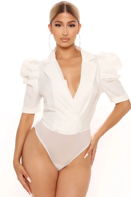 Business Casual Puff Sleeve Bodysuit - Off White sold by Fashion Nova