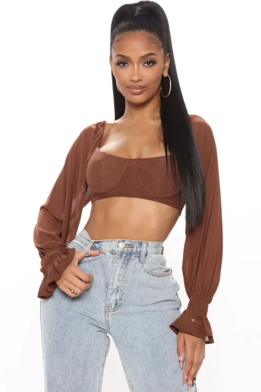 Match My Vibe Cropped Mesh Top - Mocha sold by Fashion Nova