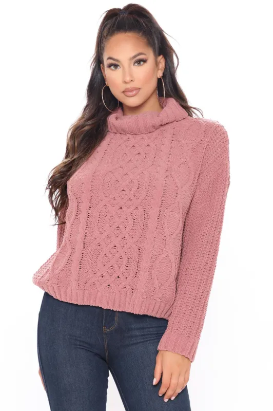 Knit's Snowing Turtleneck Sweater - Mauve sold by Fashion Nova