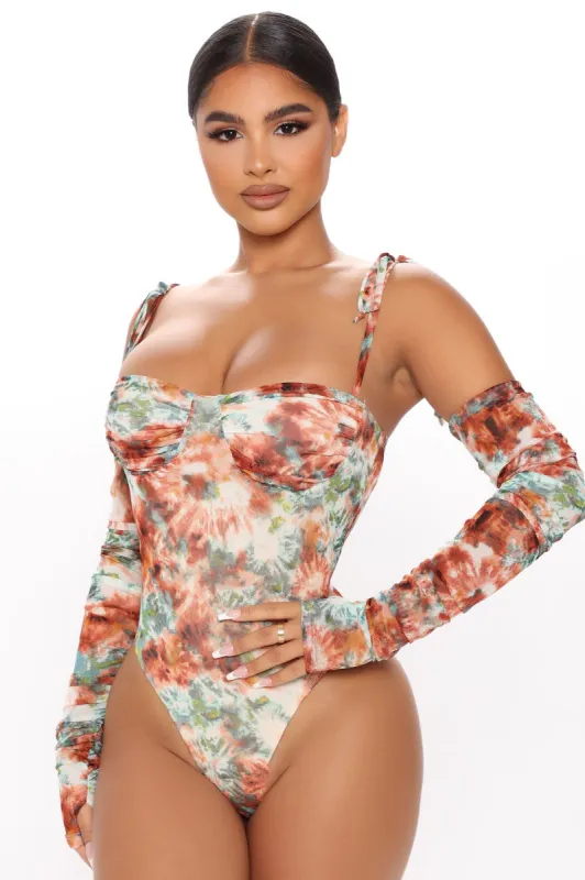 I Wear It On My Sleeve Tie Dye Bodysuit Set - Rust sold by Fashion Nova