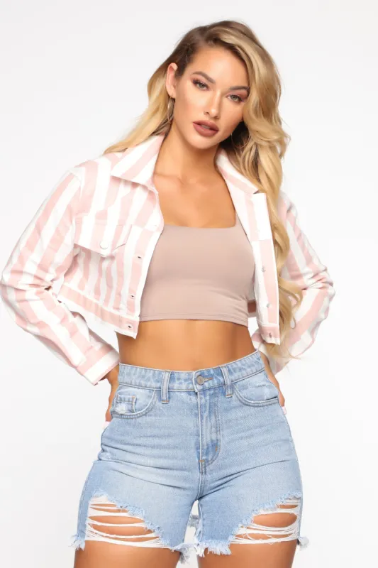 Stripe It Off Jacket - Pink sold by Fashion Nova