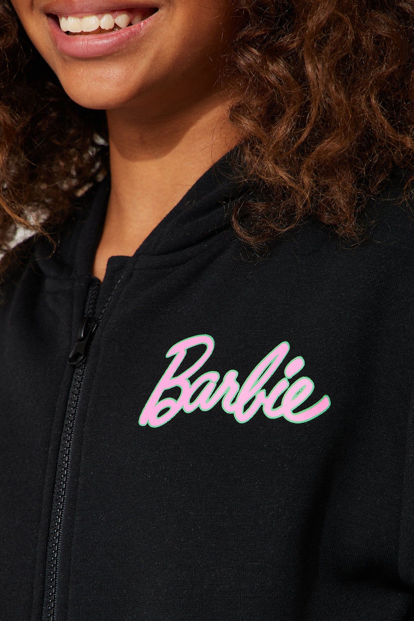 Mini Barbie Frame Zip Front Fleece Hoodie - Black sold by Fashion Nova product image thumbnail 3