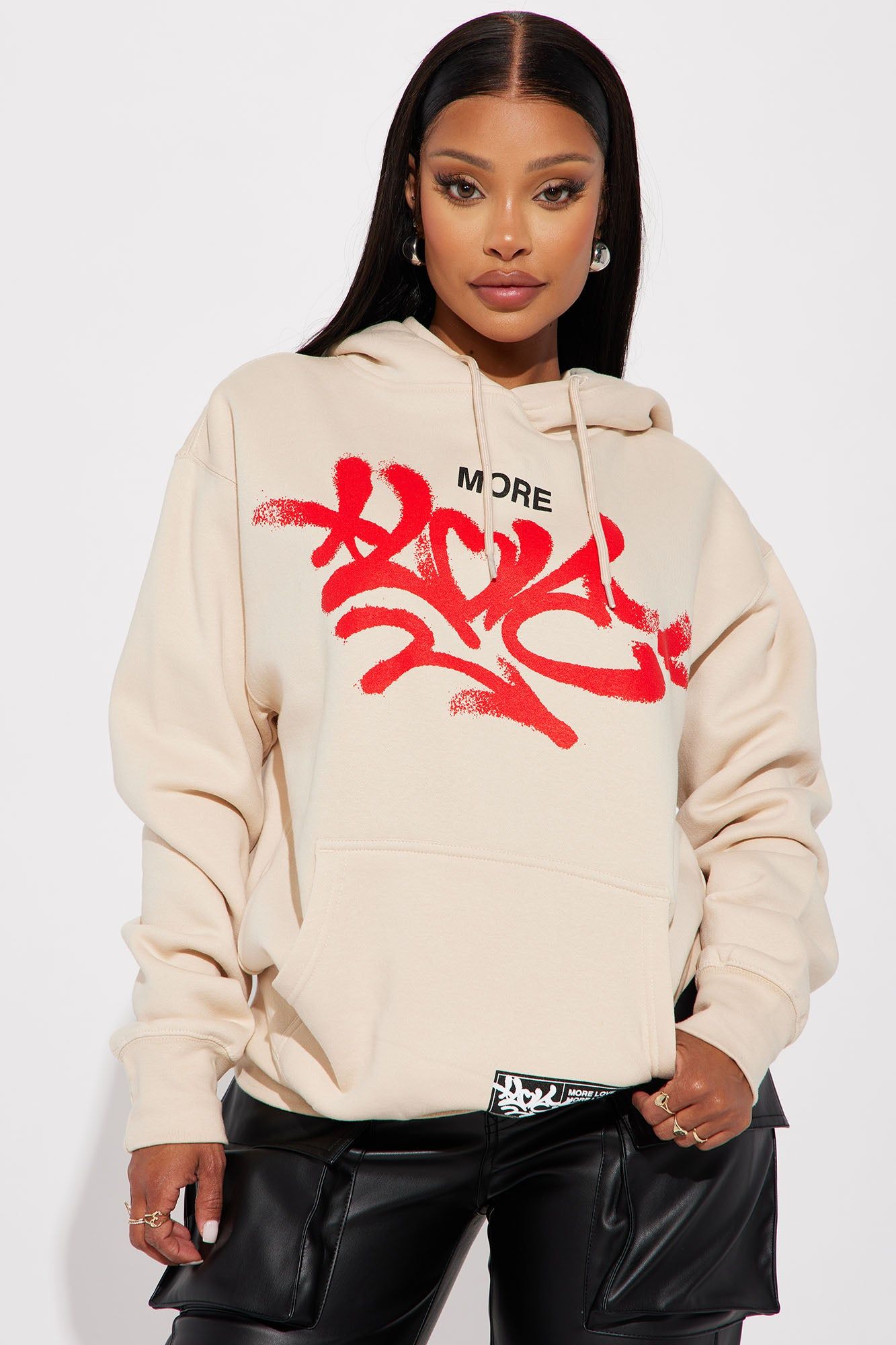 Love More Graphic Hoodie - Taupe sold by Fashion Nova