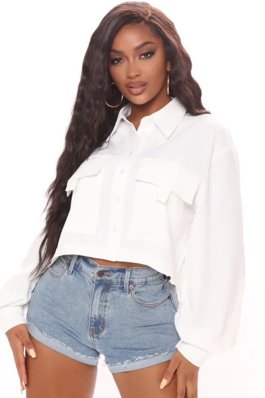 Zariah Cropped Shirt - Ivory sold by Fashion Nova