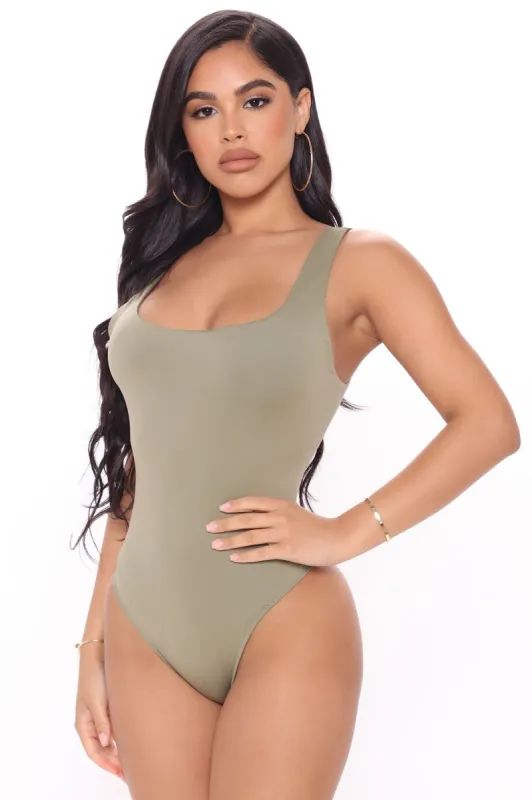 Kallie Tank Bodysuit - Olive sold by Fashion Nova