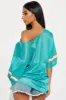 Miami Off Shoulder Jersey - Teal/combo sold by Fashion Nova