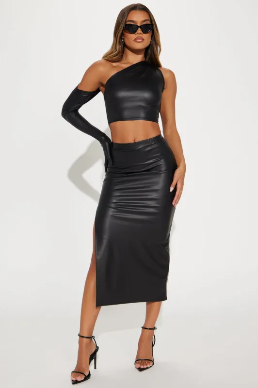 Amelia Faux Leather Skirt Set - Black sold by Fashion Nova