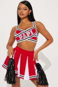 Score For Me Papi Cheerleader 3 Piece Costume Set - Red/combo sold by Fashion Nova