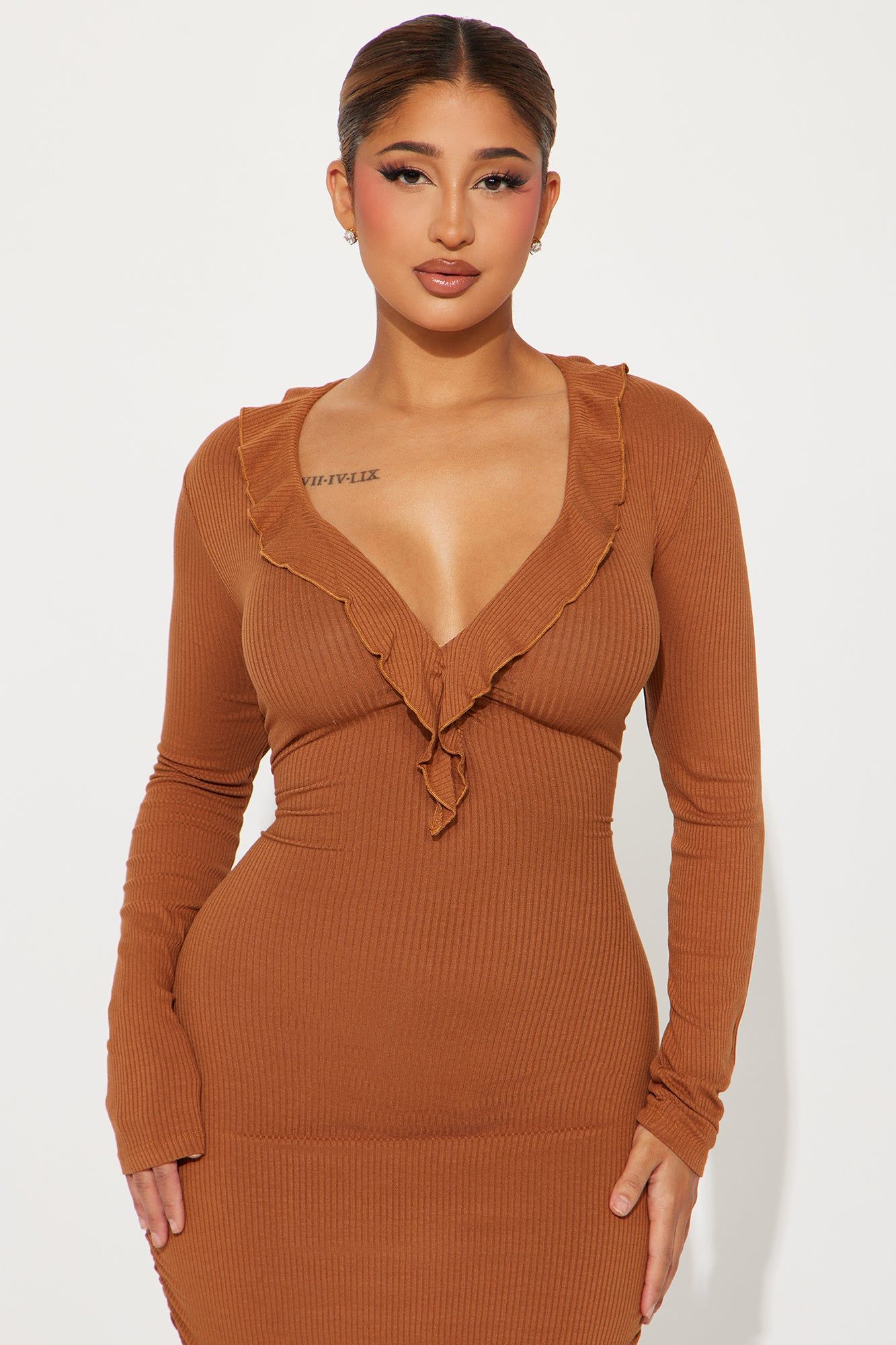 Lizzie Ribbed Midi Dress - Brown sold by Fashion Nova product image thumbnail 2