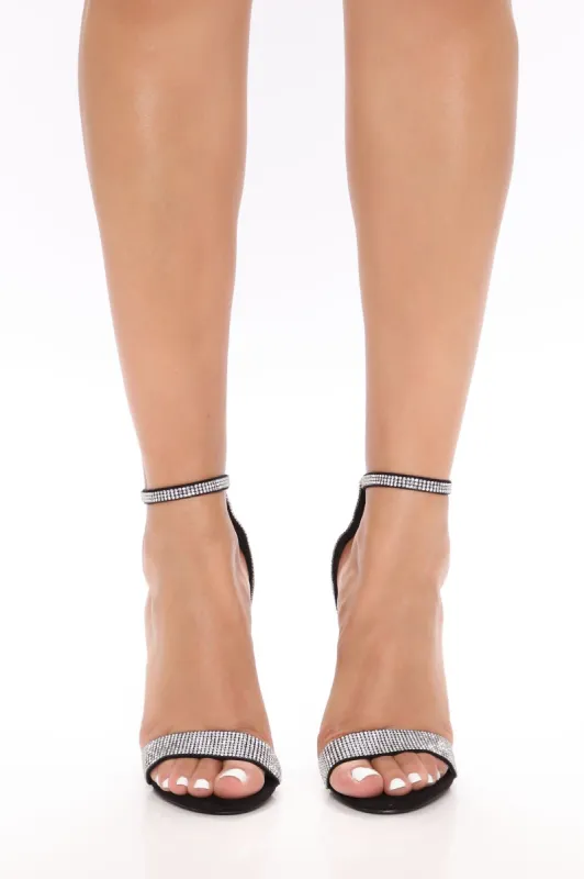 VIP Only Rhinestone Heeled Sandals - Black sold by Fashion Nova