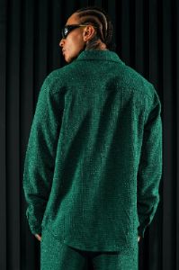 Jordan Textured Long Sleeve Button Up Shirt - Green sold by Fashion Nova