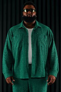 Jordan Textured Long Sleeve Button Up Shirt - Green sold by Fashion Nova