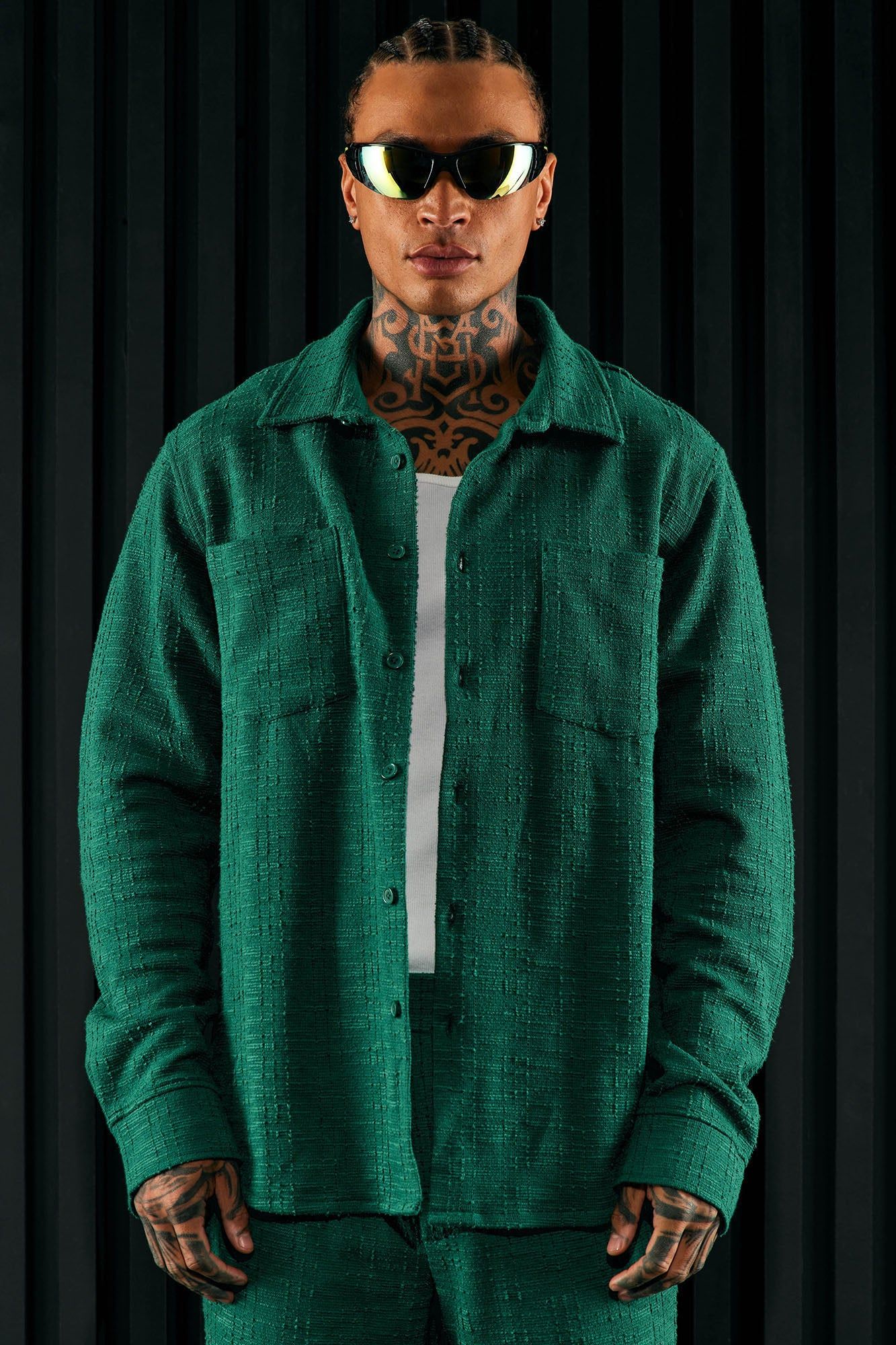 Jordan Textured Long Sleeve Button Up Shirt - Green sold by Fashion Nova