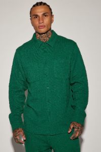 Jordan Textured Long Sleeve Button Up Shirt - Green sold by Fashion Nova