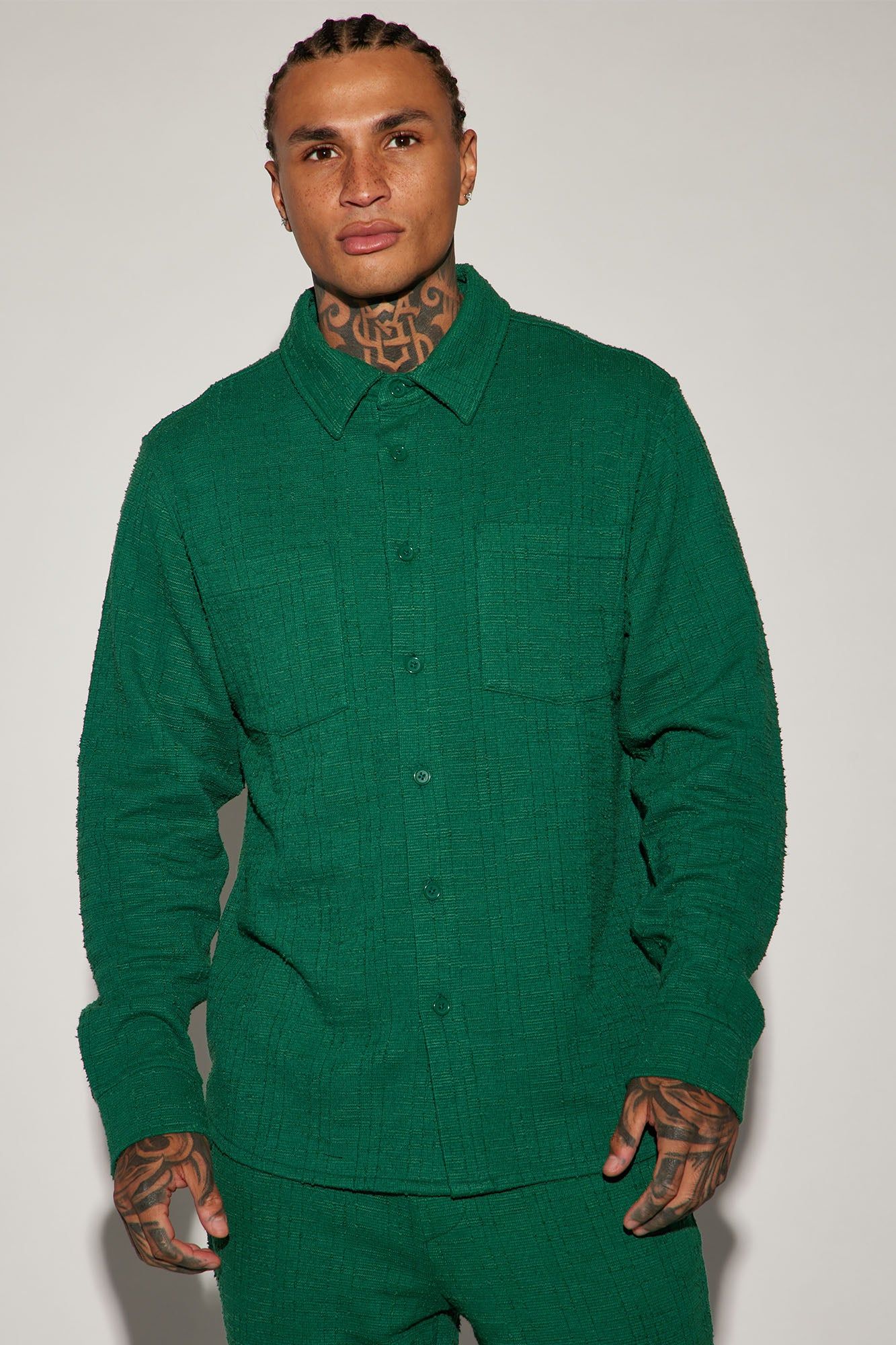 Jordan Textured Long Sleeve Button Up Shirt - Green sold by Fashion Nova product image thumbnail 4