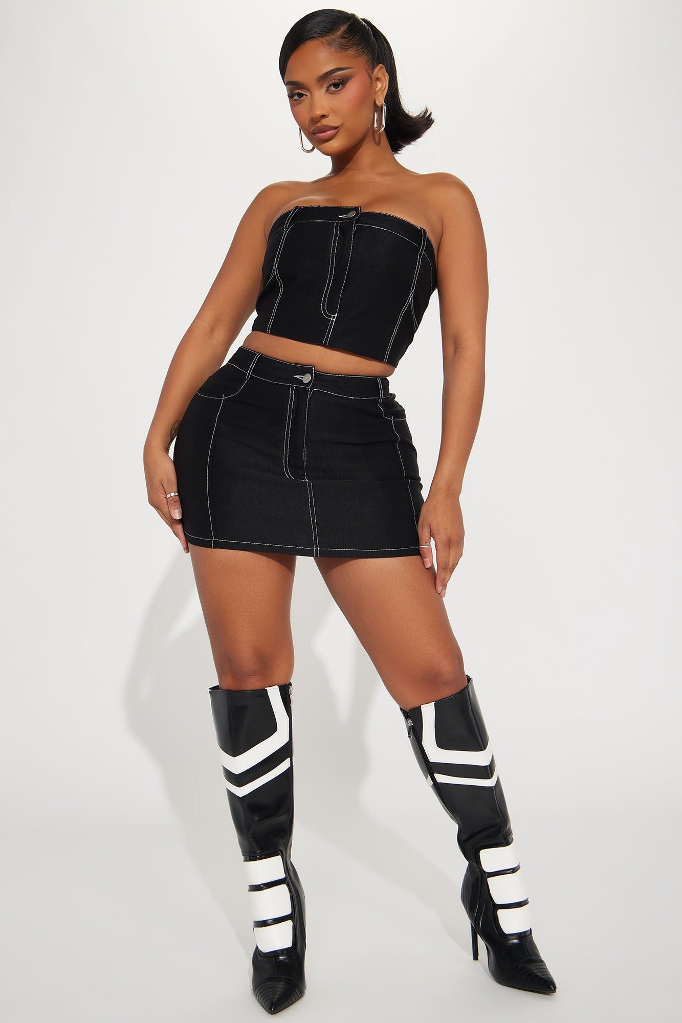 Flirty Ways Denim Skirt Set - Black sold by Fashion Nova