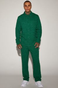 Jordan Textured Long Sleeve Button Up Shirt - Green sold by Fashion Nova