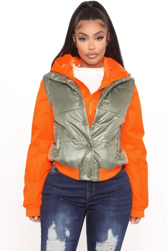 Up In The Woods Puffer Jacket - Orange/combo sold by Fashion Nova