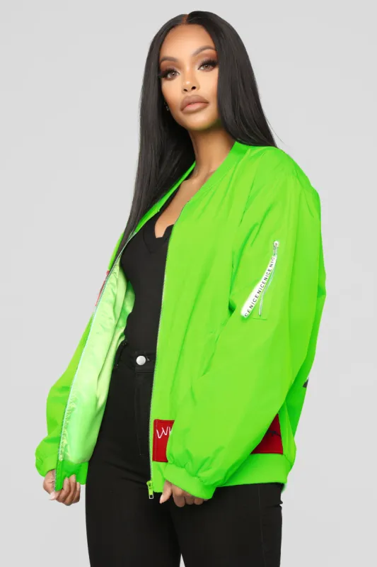 Freak Show Bomber Jacket - NeonGreen sold by Fashion Nova