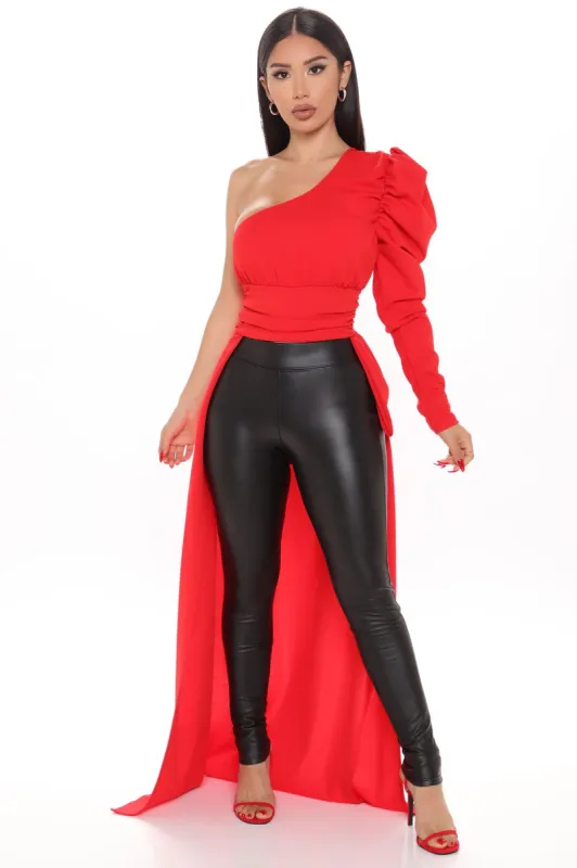Chic Sophistication One Shoulder Top - Red sold by Fashion Nova