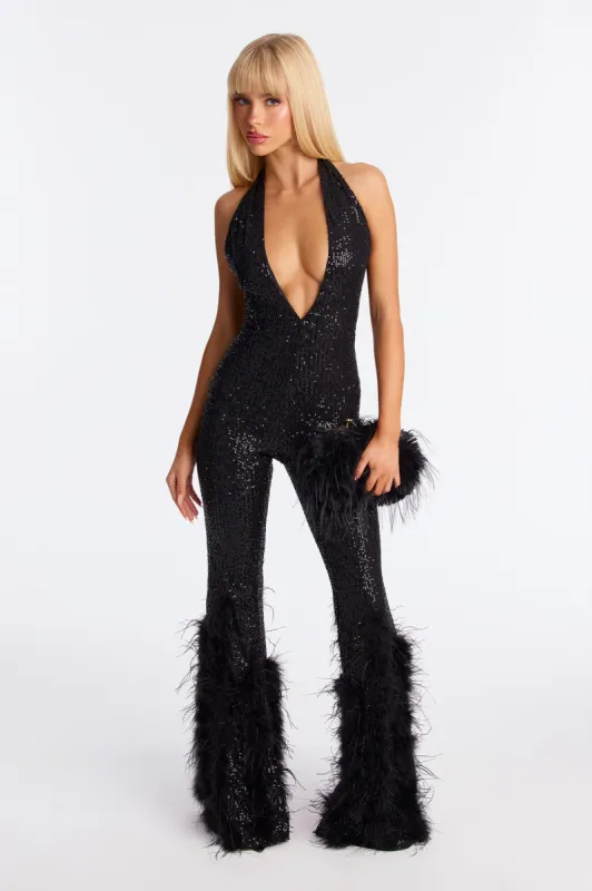 Shimmer Flame Sequin Jumpsuit - Black sold by Fashion Nova