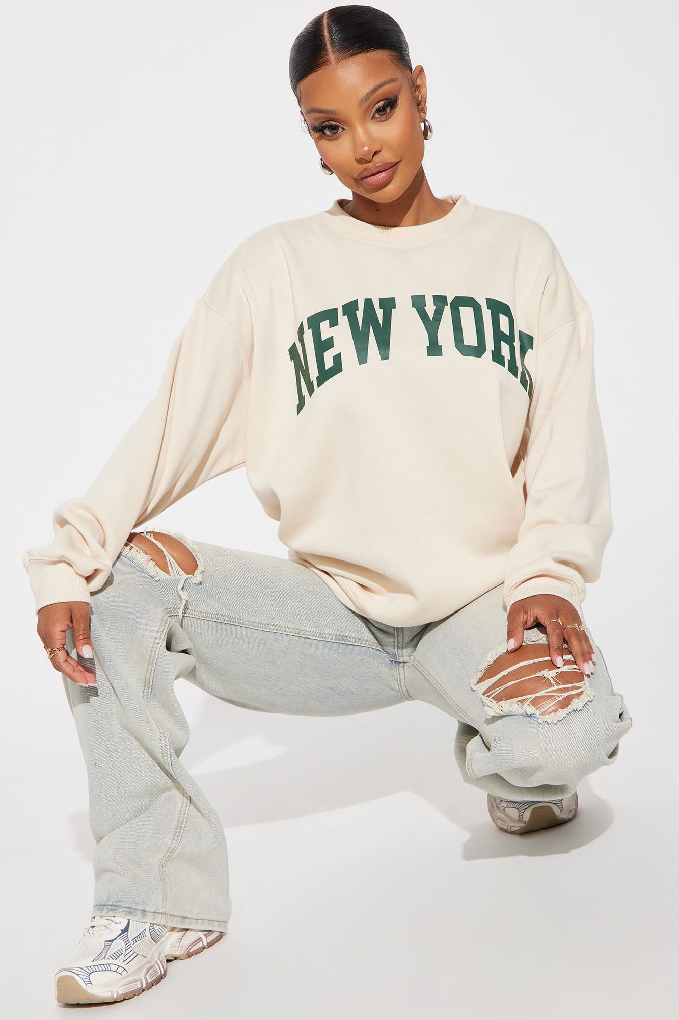 New York Vintage Crew Neck Sweatshirt - Cream sold by Fashion Nova
