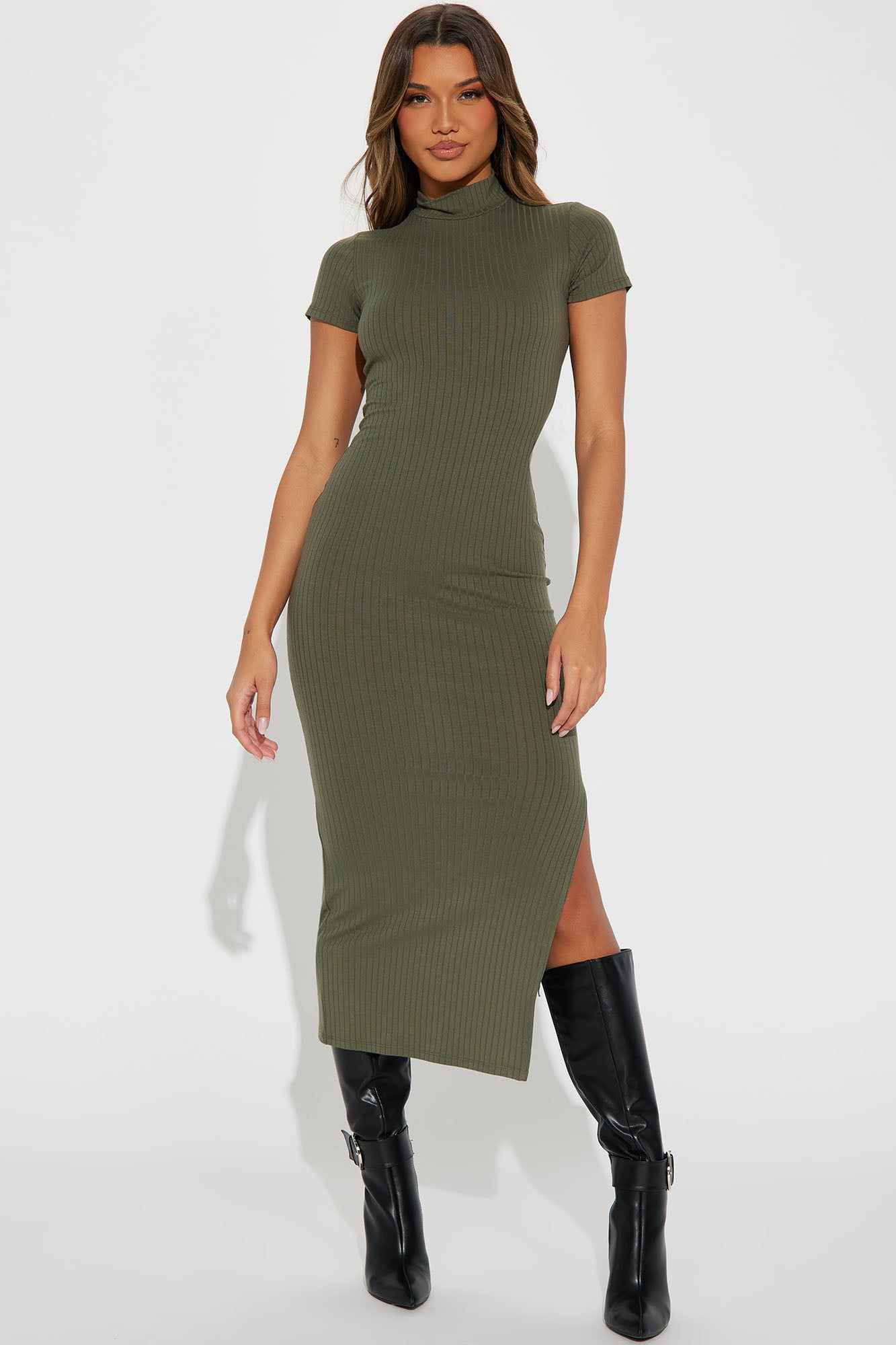 Karissa Ribbed Maxi Dress - Olive sold by Fashion Nova