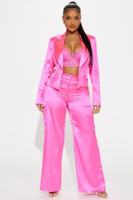 Selene Satin Blazer Set - Hot Pink sold by Fashion Nova
