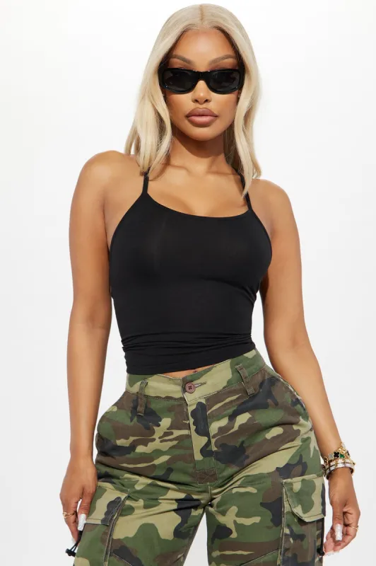 Jordy Racer Back Cami Top - Black sold by Fashion Nova