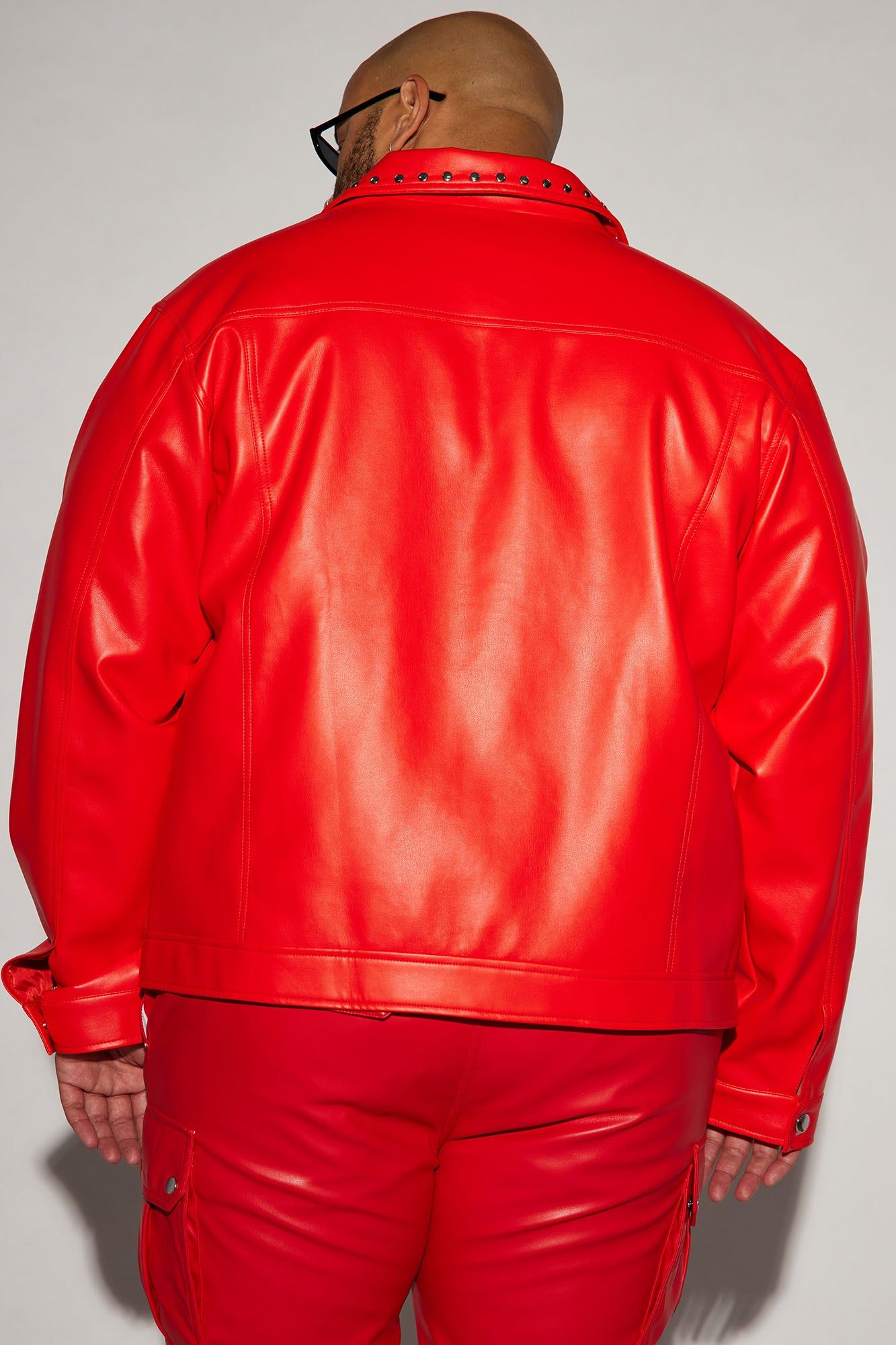 Faux Leather Studded Collar Trucker Jacket - Red sold by Fashion Nova product image thumbnail 7