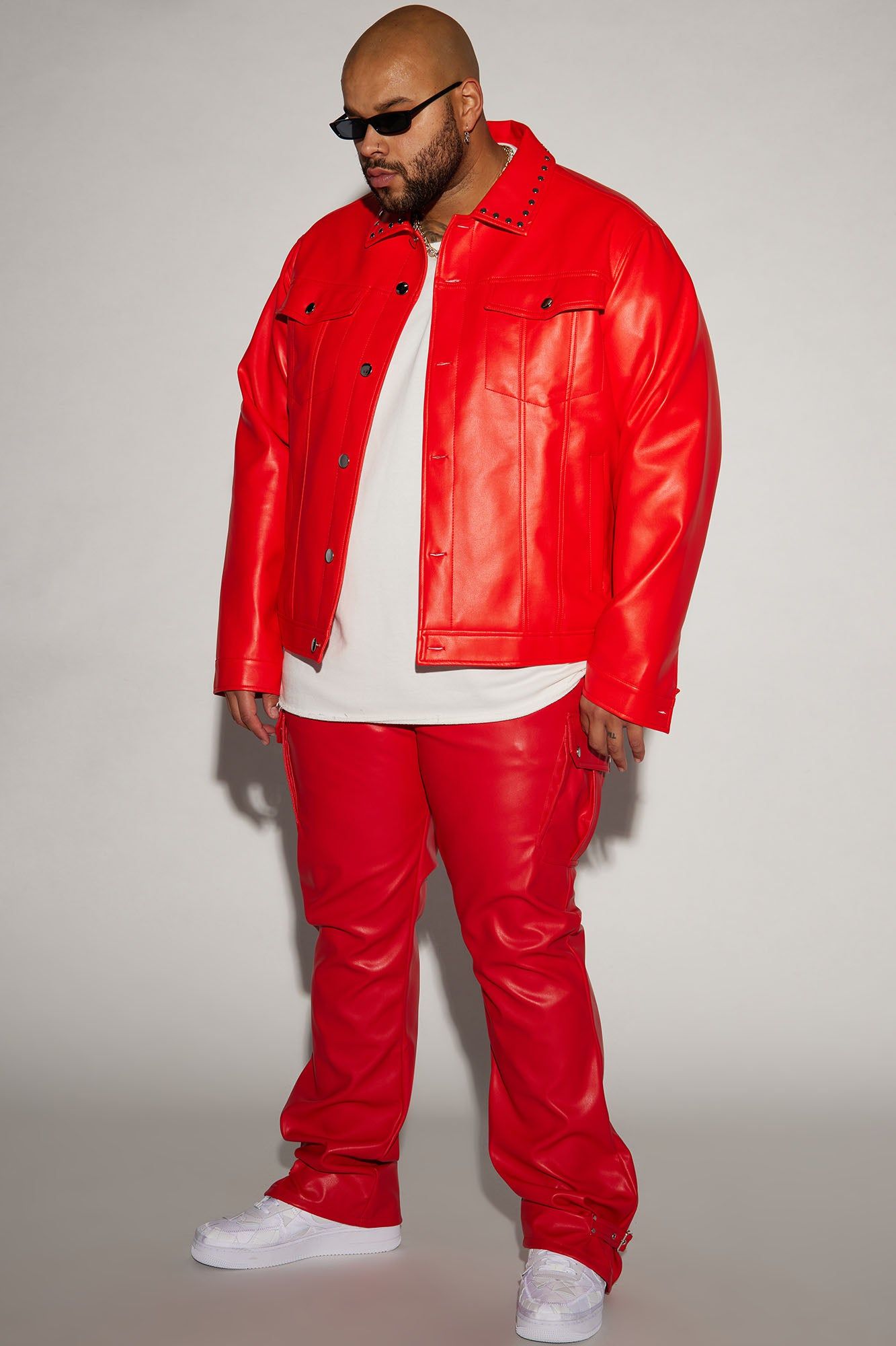 Faux Leather Studded Collar Trucker Jacket - Red sold by Fashion Nova product image thumbnail 5