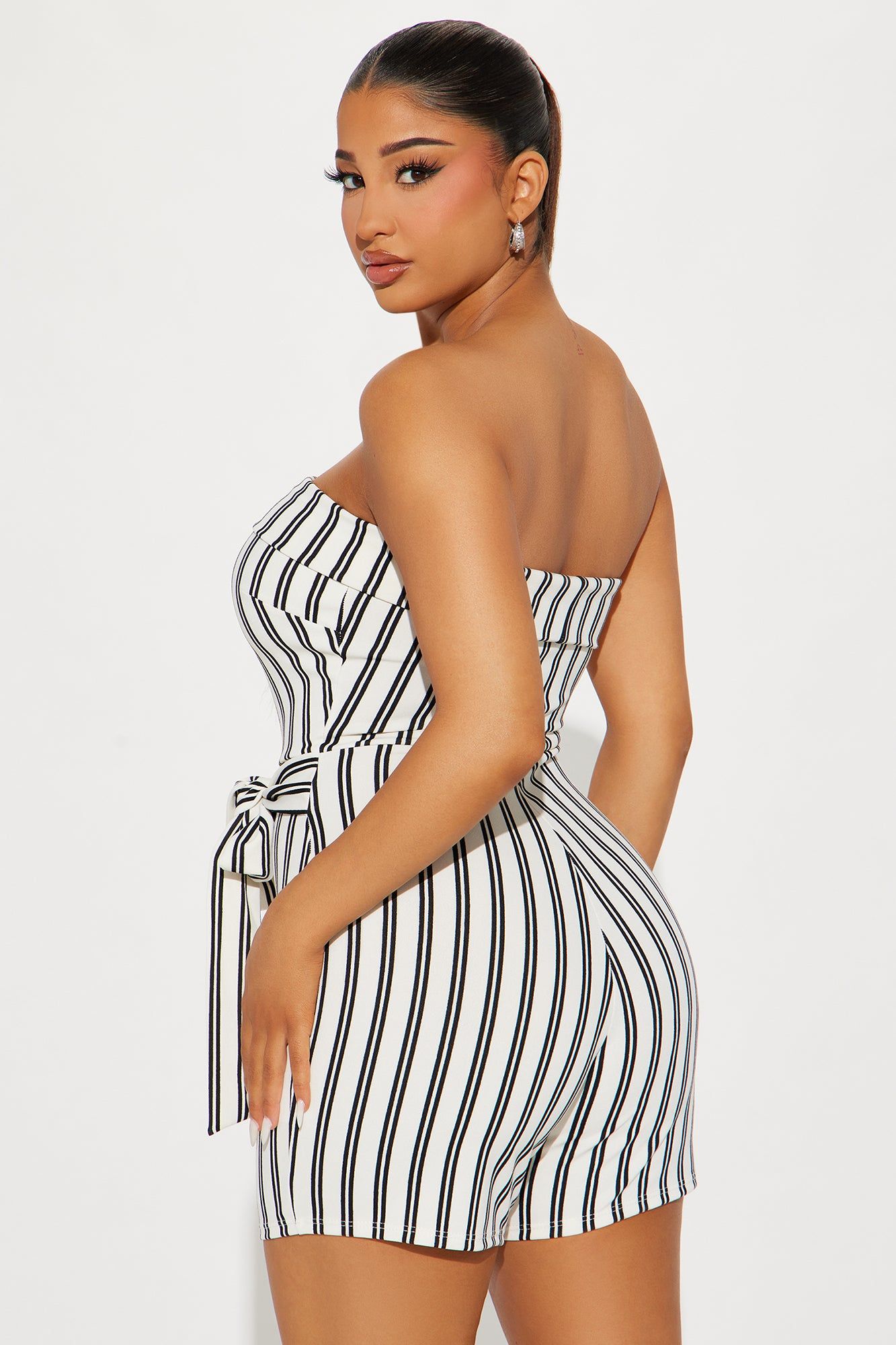 So Much Hype Striped Romper - White/Black sold by Fashion Nova product image thumbnail 2